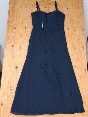 Mori Lee Dark Navy Chiffon Lace-Up Corset Formal Gown Size 16